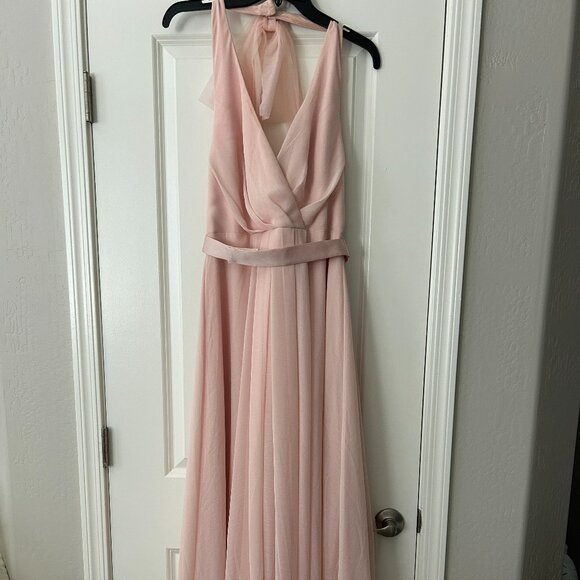 Vera Wang NWT - Blush Chiffon Halter Bridesmaid Dress – Size 8 - Picture 2 of 16